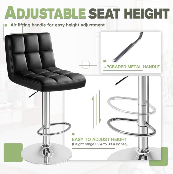 Bar Stools Modern Pu Leather Swivel Adjustable Hydraulic Bar Stool Square Counter Height Stool Set of 2 (Black)
