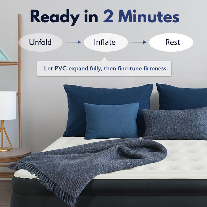 Luxury Full Size Plush Pillow Top Air Mattress with Built-In High-Speed Pump for Home, Camping & Guests 20" Inflatable Double High Blow up Airbed, Durable, Waterproof