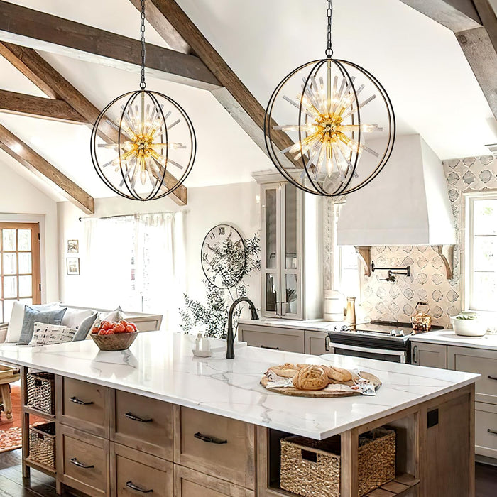 Modern Black and Gold Sputnik Chandelier for Living Room | D22" 10-Light Globe Chandelier round Hanging Chandelier for Foyer Entryway Stairway Kitchen Island