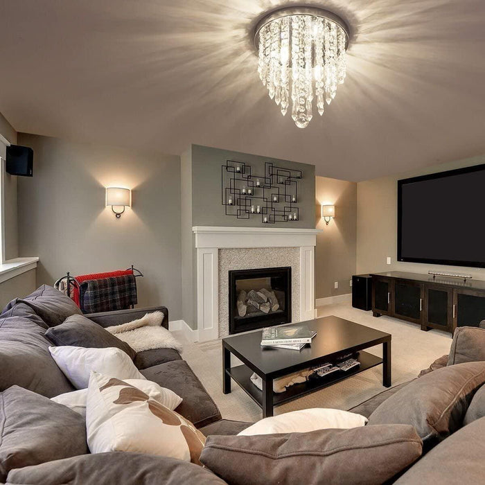 Mini Chandelier, Crystal Chandelier Lighting, 2 Lights, Flush Mount Ceiling Light, H10.4'' X W8.66'' Modern Chandelier Lighting Fixture for Bedroom, Hallway, Bar, Kitchen, Bathroom