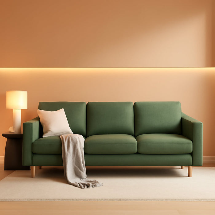 Darkgreen Linen Upholstered Mid Century Modern Sofa
