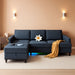 Sectional Couches for Living Room, 4 Seat Linen Sectional Sofa with Reversible Chaise Lounge/Storage Ottoman, U Shaped Couch with Smart Module-Wireless Charging/Usb/Type-C/Rgb Light (Blue)