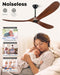52" Ceiling Fans without Lights, Solid Wood Ceiling Fan with Remote Control and DC Motor, Ceiling Fan No Light with 3 Blades, Indoor Outdoor Ceiling Fans for Patios, Bedroom- Dark Walnut