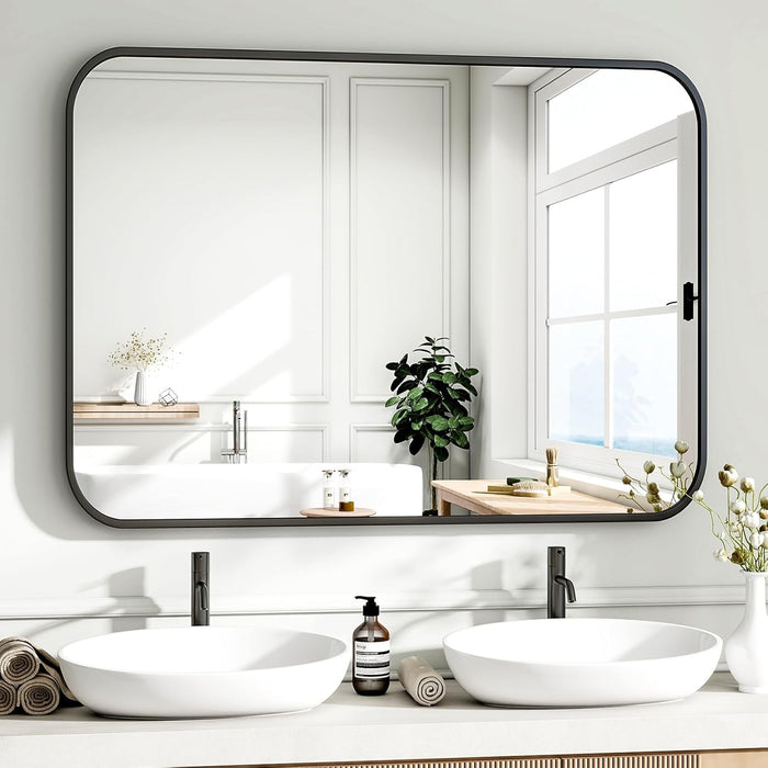 40x30 Inches Black Aluminum Framed Bathroom Mirror