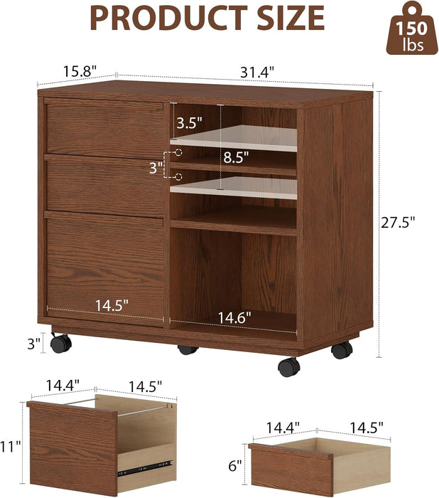 Solid Wood Executive Lockable Drawers File Cabinet