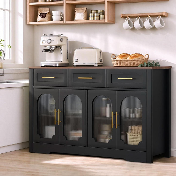 55" Sideboard Buffet Cabinet with Storage, Black Wood Coffee Bar