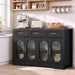 55" Sideboard Buffet Cabinet with Storage, Black Wood Coffee Bar