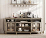 Buffet Cabinet with 4 Glass Doors, Large Coffee Bar Tables Wood Kitchen Storage Cabinets with 9 Storages, Modern Farmhouse Sideboard Credenza, Wash Gray, 70 Inch