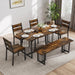 6-Piece Dining Table Set for 6-8 People, 63 Inch Kitchen Table Set with 4 Chairs and 2 Benches, Farmhouse Rectangular Dining Room Table Set for Kitchen Apartment Saving Space, Rustic Brown