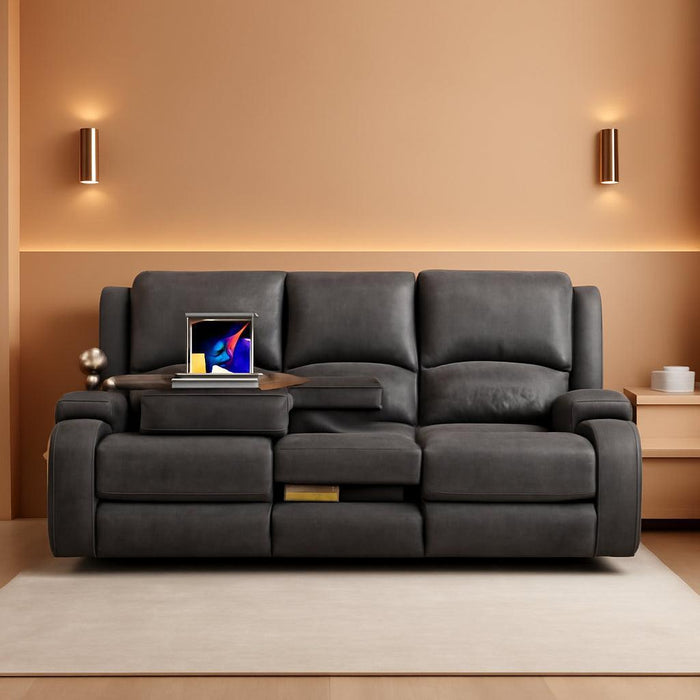 Recliner Sofa 3 Seater Sofa with Recliner, Home Theater Seating with Liftable Console & Removable Armrest, Manual Velvet Fabric Reclining Couch with Cup Holders & USB Ports for Living Room/Rv (Grey)