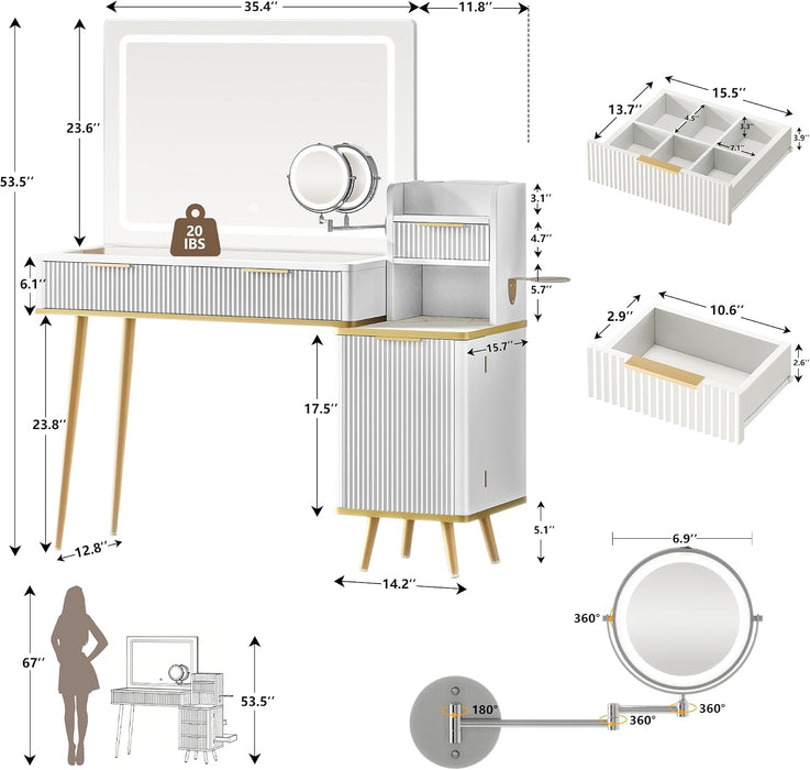 Vanity Desk With 5X MagnifyingMirror USBChargingPort
