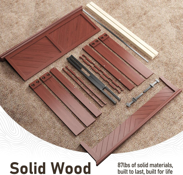 Solid Acacia Wood Queen Bed Frame with Headboard Cherry Finish