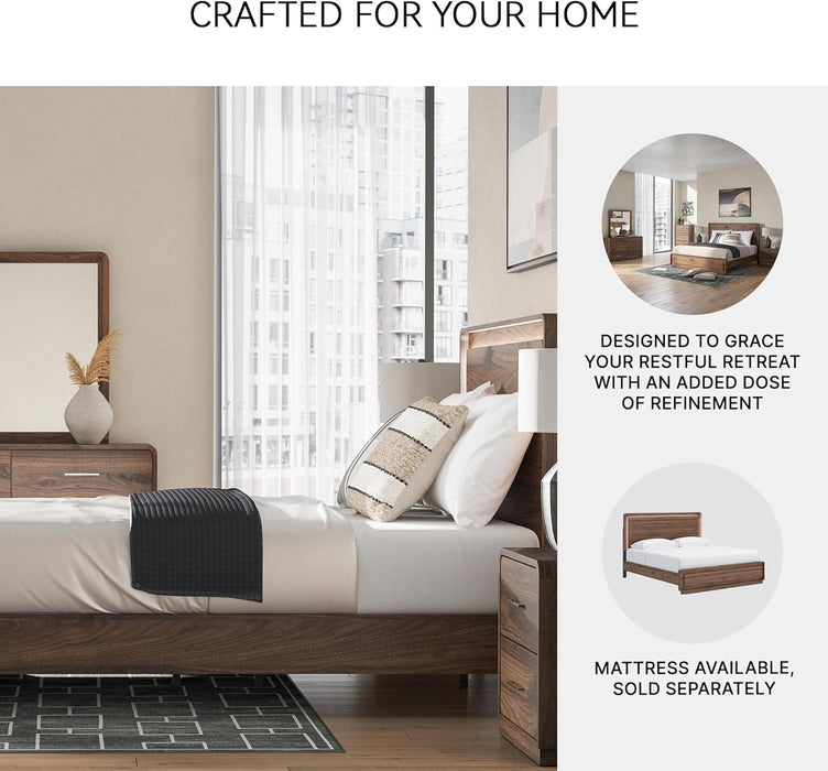 Signature Design by Ashley Hollinaze Contemporary Panel Platform Bed with LED Lighting, Foundation or Box Spring Not Needed, King, Dark Brown