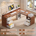 66" Farmhouse L Shaped Desk with 5 Drawers & File Drawers for Home Office