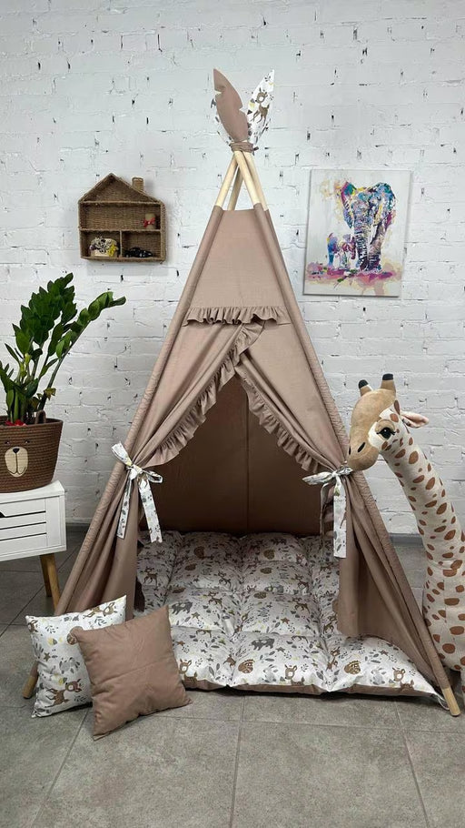 Teepee Tent with Floor Mat, Pillow for Kids, Teepee Nursery Decor, Play Room Tipi, Playhouse, Play Tents for Boys Girls, 1St Birthday Gift