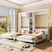 Dual Twin Size Murphy Bed, Twin Wall Beds with Cabinets and Shelves, White