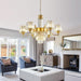 7-Light Modern Large Crystal Chandelier Gold Adjustable Hanging Pendant Light Vintage Farmhouse Ceiling Light Fixture for Living Room Dining Room Bedroom Foyer Entryway Staircase