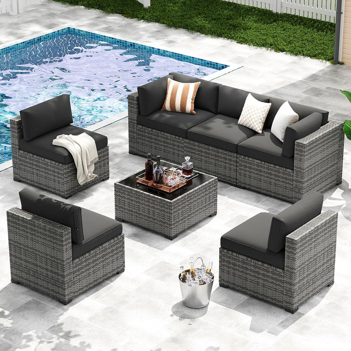 7-Piece Patio Furniture Set, Wicker Outdoor Furniture with Thick Cushions