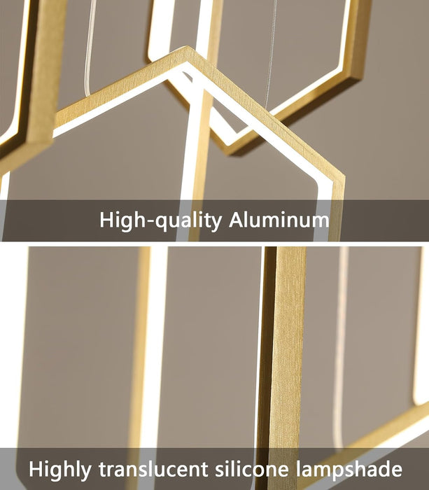 6-Rings Chandelier Modern, Gold Large Contemporary LED Light for Living Room Entrance, Dimmable Flush Mount High Ceiling Chandeliers with Remote Control for Villa Foyer