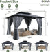 10X12 Gazebo Hardtop Gazebo with Double Galvanized Steel Roof Outdoor Pavilion with Breathable Netting and Privacy Curtain for Backyard (Gray)