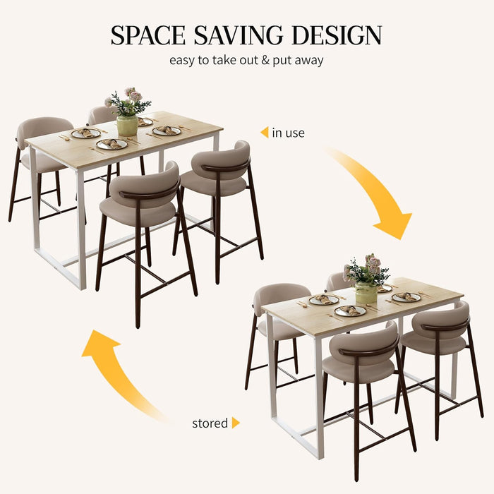 Bar Stools Set of 4 Counter Height Barstool Metal Kitchen Counter Height Bar Stool Island Chairs 26 Inch, Walnut/Khaki