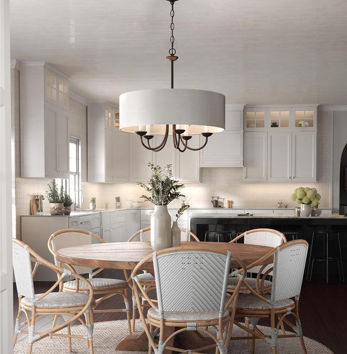 Five Light Chandelier Fixture White Textured Bronze