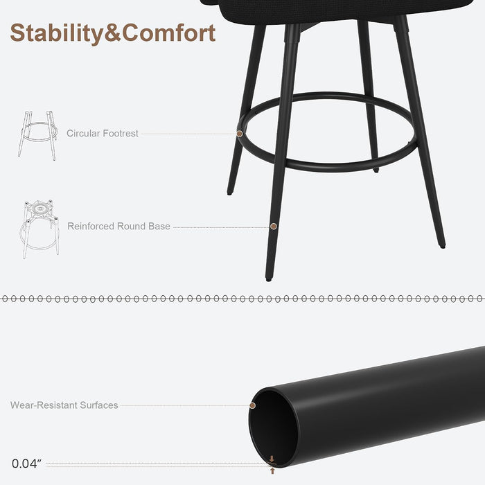 25.4″ 360° Swivel Bar Stools Set of 2 for Kitchen Island, Black