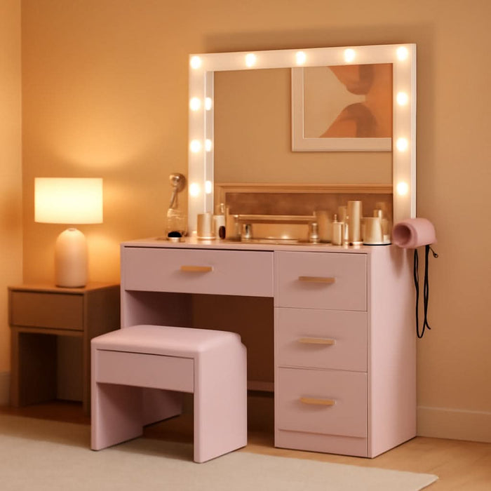 Pale Pink Vanity Desk With Ultra luminescent Mirror — ShipItFurniture