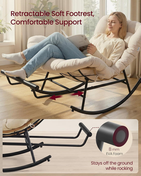 Outdoor Rocking Chair with Extendable Footrest, Removable Cushion