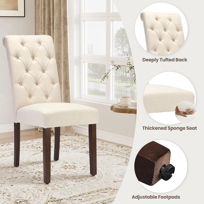 7-Piece Rectangular Dining Table Set for 6, 63" Industrial Kitchen Table with 6 Tufted Parsons Dinner Chairs for Dining Room, Kitchen, Living Room, Black+Beige