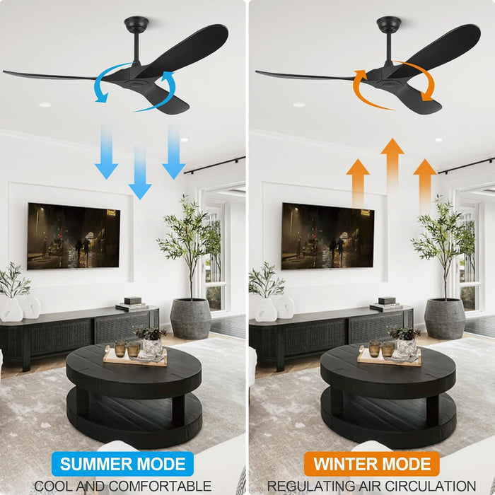 Premium 52 Inch Black Ceiling Fan With Remote Control