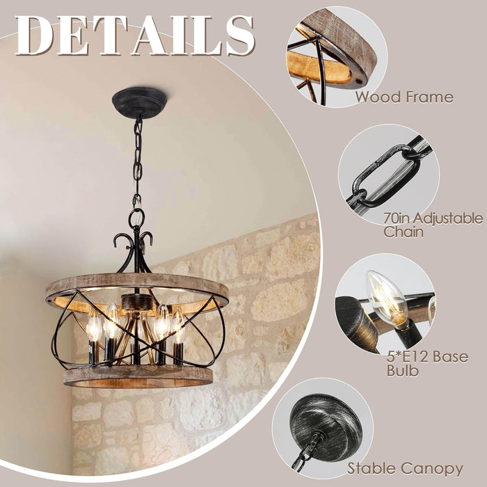 15.7 Inches Farmhouse Chandelier Five Light Dining