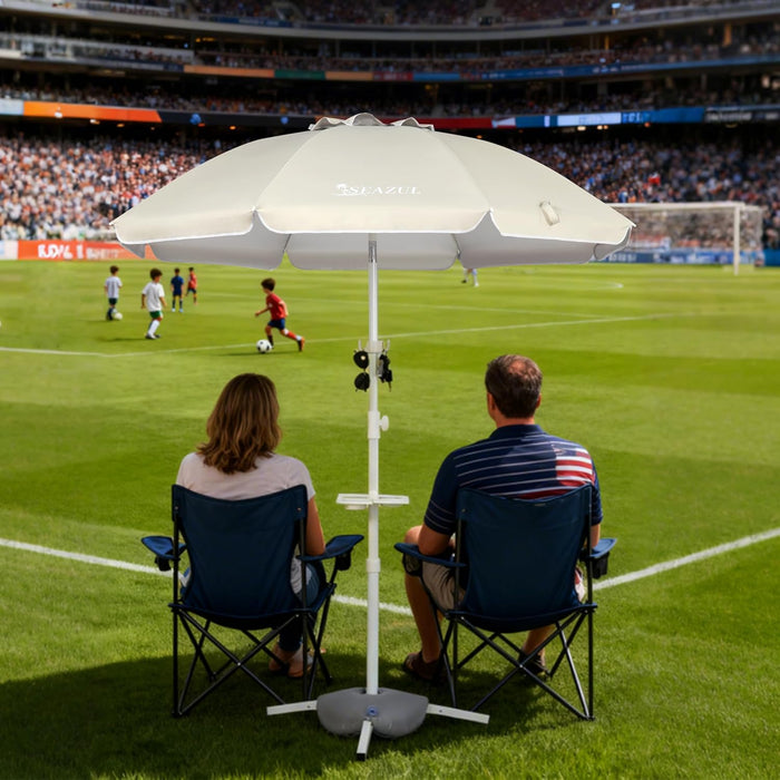 6.5Ft Sun Shade Umbrella, Portable Umbrella with Stand for Sports, Water Weight Bag, Adjustable and Lightweight, Sun Protection, Khaki