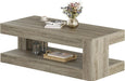 Coffee Table for Living Room, 47.24 Inch Farmhouse 2-Tier Accent Center Tea Cocktail Table with Storage, Elegant Grey, Rectangular