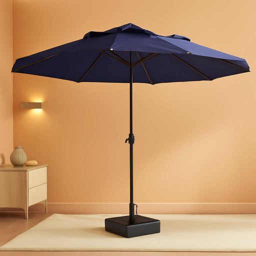 15FT Patio Umbrella, Double-Sided Outdoor Umbrella with Base Included, Large Standing Umbrella with Crank Handle & Ventilation, Rectangular Patio Umbrella for Pool, Backyard, Deck, Lawn & Beach