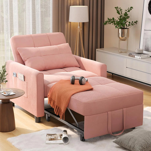 Sleeper Chair,  Convertible Recliner Chair Single Sofa with Pull Out Couch for Living Room, Pink Sofa