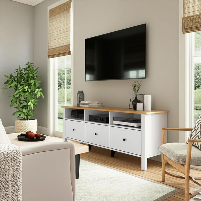 White TV Stand, Entertainment Center for Tvs up to 55"/60"/65", Modern Media Console with 3 Cabinets for Living Room
