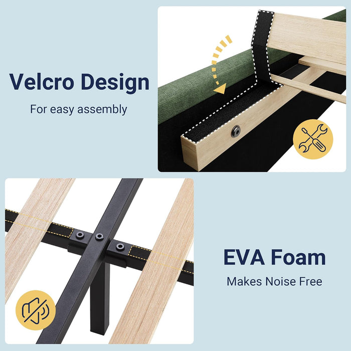 Queen Size Platform Bed Frame with Fabric Upholstered Headboard and Wooden Slats Support, Fully Upholstered Mattress Foundation/No Box Spring Needed/Easy Assembly, Green