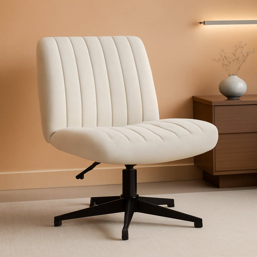 Criss Cross Chair Legged Office Wide Comfy Desk Seat, No Wheels Armless Computer Task Seating, Swivel Vanity Home Height Adjustable