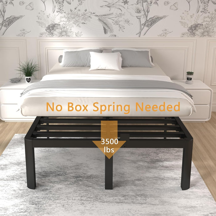 16 Inch Queen Bed Frame, Heavy Duty, No Box Spring Needed, Black