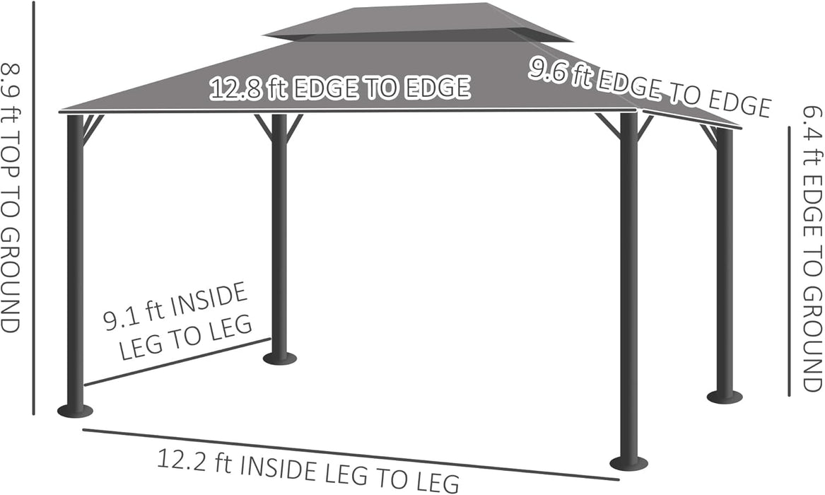 10' X 13' Patio Gazebo, Outdoor Gazebo Canopy Shelter with Netting and Curtains, Aluminum Frame for Garden, Lawn, Backyard and Deck, Gray