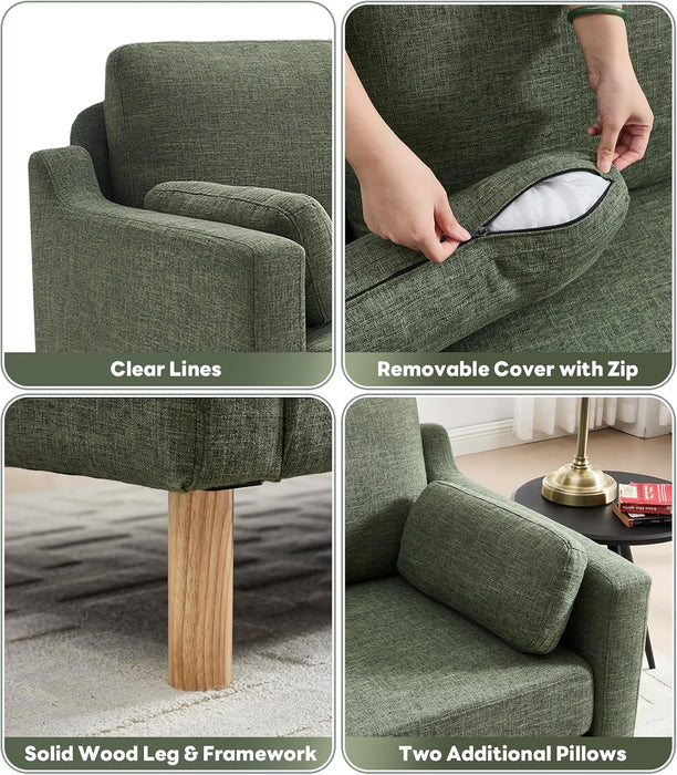 Darkgreen Linen Upholstered Mid Century Modern Sofa