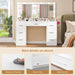 Vanity with Large Mirror and 12 LED Lights, Vanity Desk with 7 Drawers & Hairdryer Holder, Makeup Vanity Desk with Charging Station for Women, Girls, 3 Lighting Color Adjustable, White