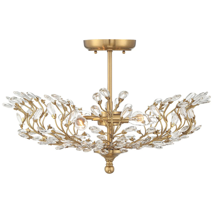 Brielle Modern Ceiling Light Semi Flush Mount Fixture 18 1/2" Wide Brass Vine Leaf 4-Light Clear Crystal Glass for Bedroom House