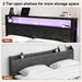 Full Size Bed Frame with LED Lights and Charging Station, Black