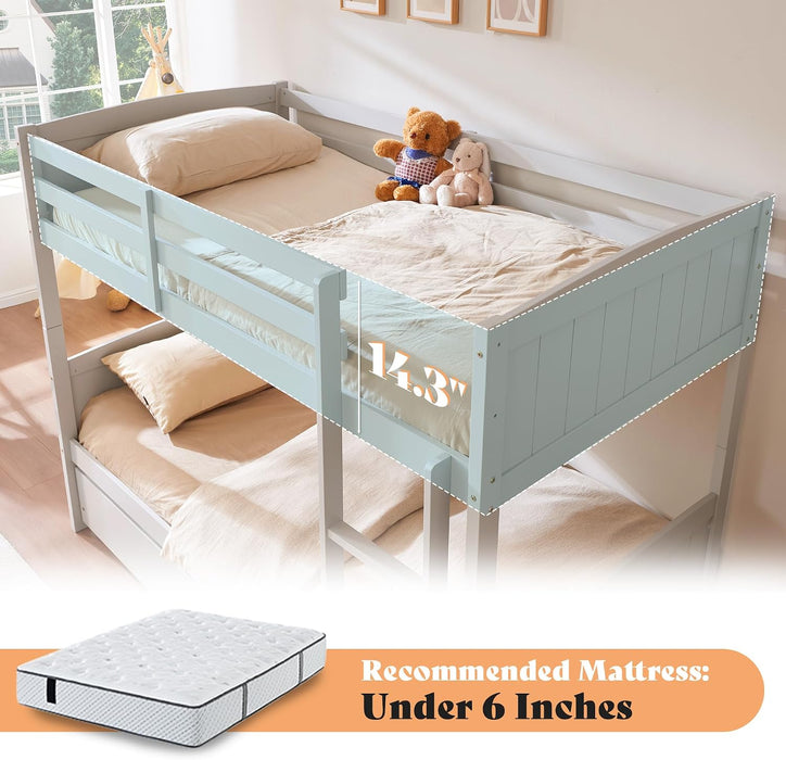 Grey SolidWood Twin Loft Bunk Bed BuiltInStorageDrawers