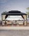 10X12 FT Aluminum and Iron Double Roof Gazebo, Galvanized Steel Panels, Durable and Weather-Resistant, Khaki Curtain, Ideal for Patio, Garden, and Outdoor Living Spaces
