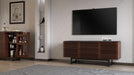 Corridor 8177-65'' TV Stand for Tvs up to 70" with Soundbar Shelf, Storage Drawer, Cable Management, Remote-Friendly Louver Doors, Satin-Etched Glass Top, Chocolate Stained Walnut