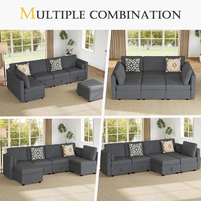 Modular Sectional Sofa, 5 Seats Chenille Sofa Set for Living Room, Convertible U Shaped Sectional Couch with Lagre Storage Ottoman, Sleeper Sofa for Office, Dark Gray