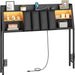 Upholstered Headboard Full Size with Storage, Headboard with Charging Station and LED Light Strip, Padded Backrest and Open Storage Shelf, Metal Frame Adapter, for Full Bed Frames, Black